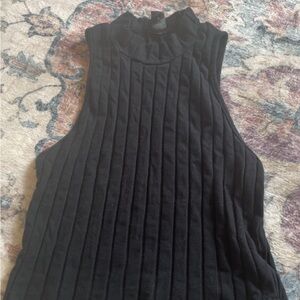 SHEIN Black Ribbed Sleeveless Top with Mandarin Collar
